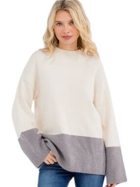MIRACLE Elegant Two-Tone Design Knit Sweater in Cream & Gray - BRAND NEW